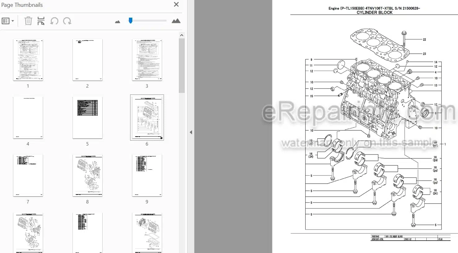 Photo 3 - Yanmar 4TNV106T-XTBL Parts Catalog Engine
