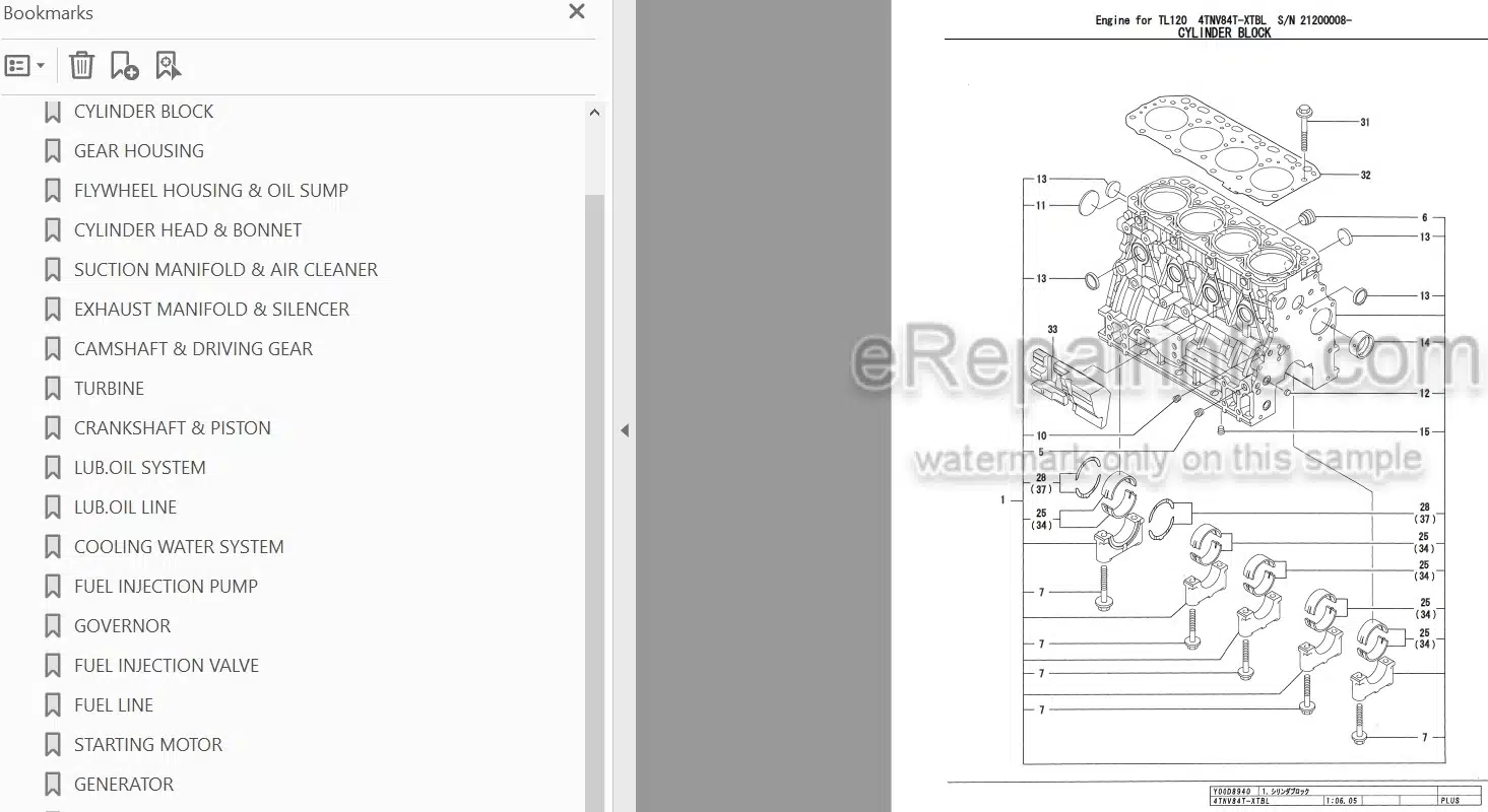 Photo 3 - Yanmar 4TNV84T-XTBL Parts Catalog Engine For Takeuchi TL120 Crawler Loader