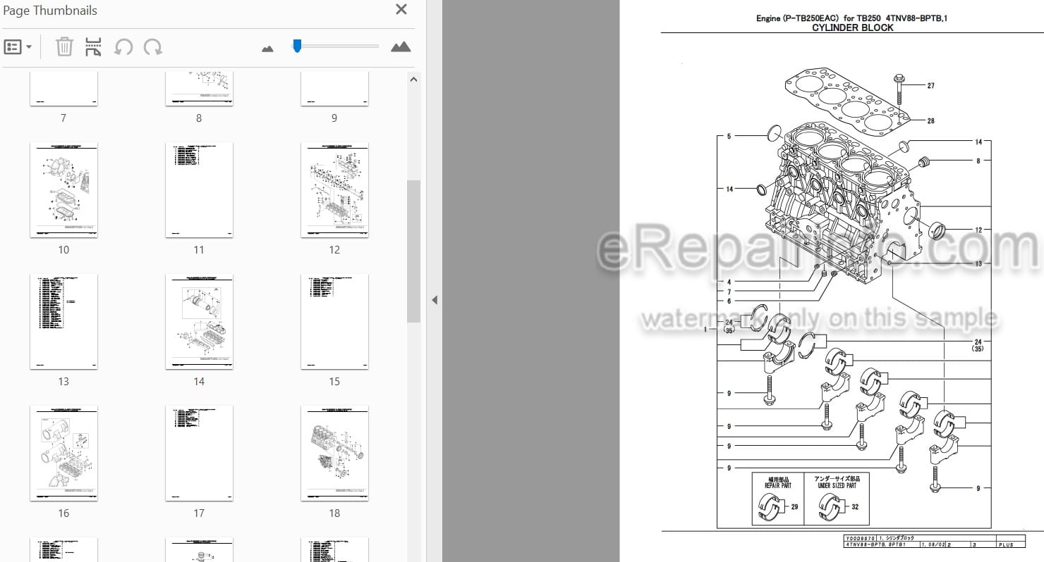 Photo 3 - Yanmar 4TNV88-BPTB 4TNV88-BPTB1 Parts Catalog Engine For Takeuchi TB250 Mini Excavator