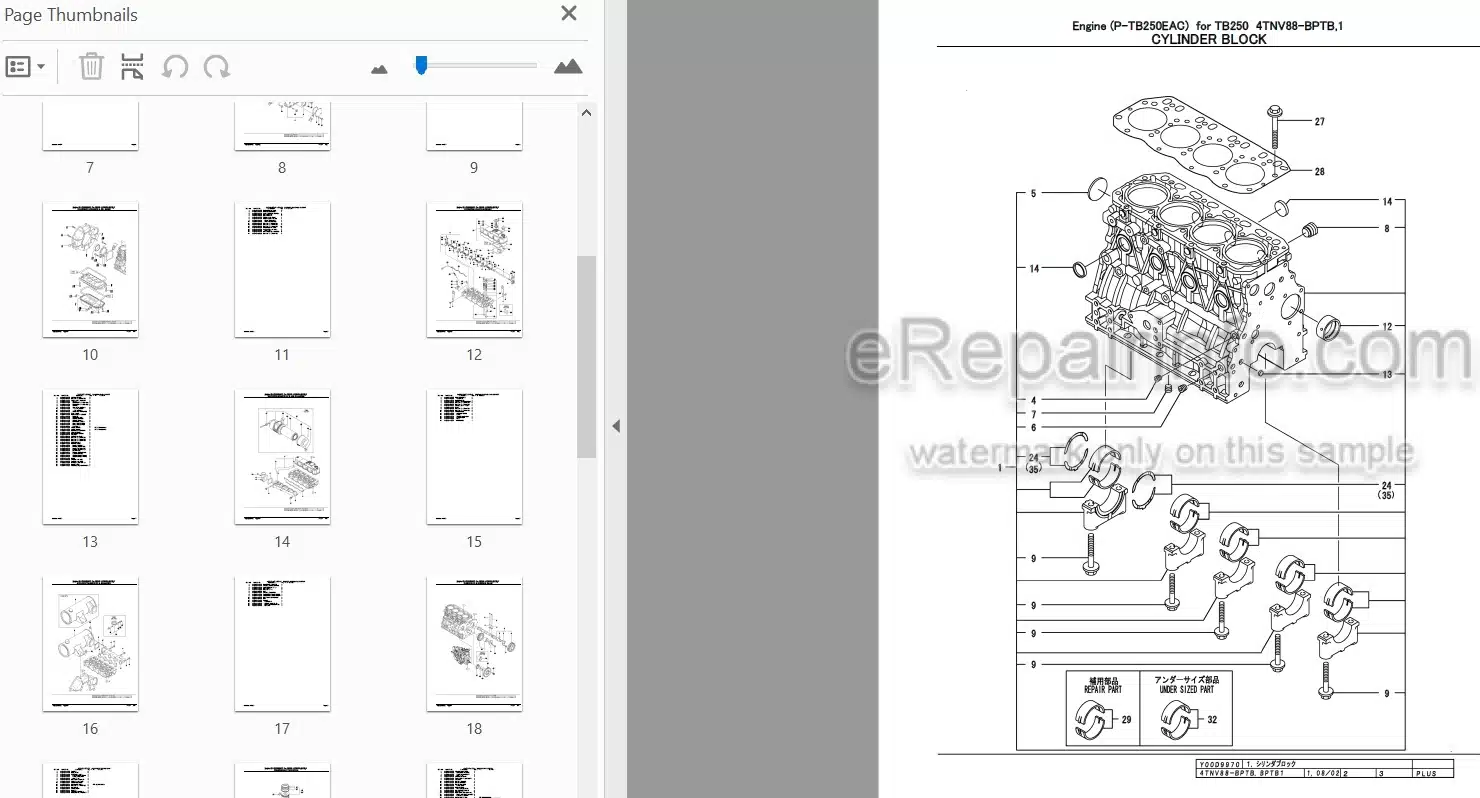 Photo 3 - Yanmar 4TNV88-BPTB 4TNV88-BPTB1 Parts Catalog Engine For Takeuchi TB250 Mini Excavator