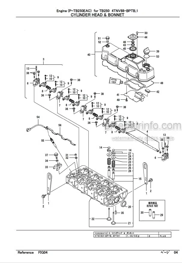 Photo 1 - Yanmar 4TNV88-BPTB 4TNV88-BPTB1 Parts Catalog Engine For Takeuchi TB250 Mini Excavator