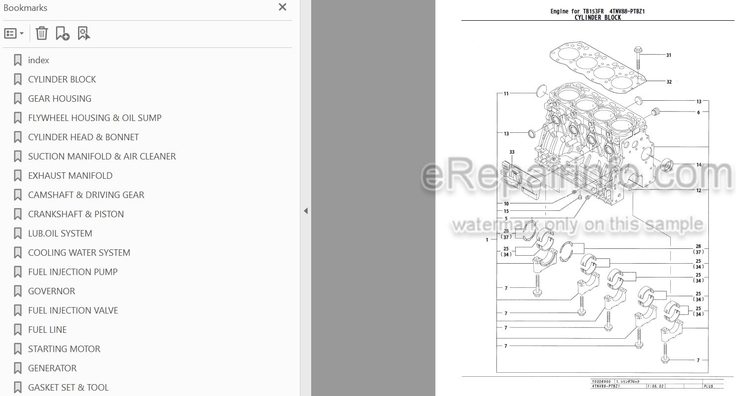 Photo 3 - Yanmar 4TNV88-PTBZ1 Parts Catalog Engine For Takeuchi TB153FR Compact Excavator