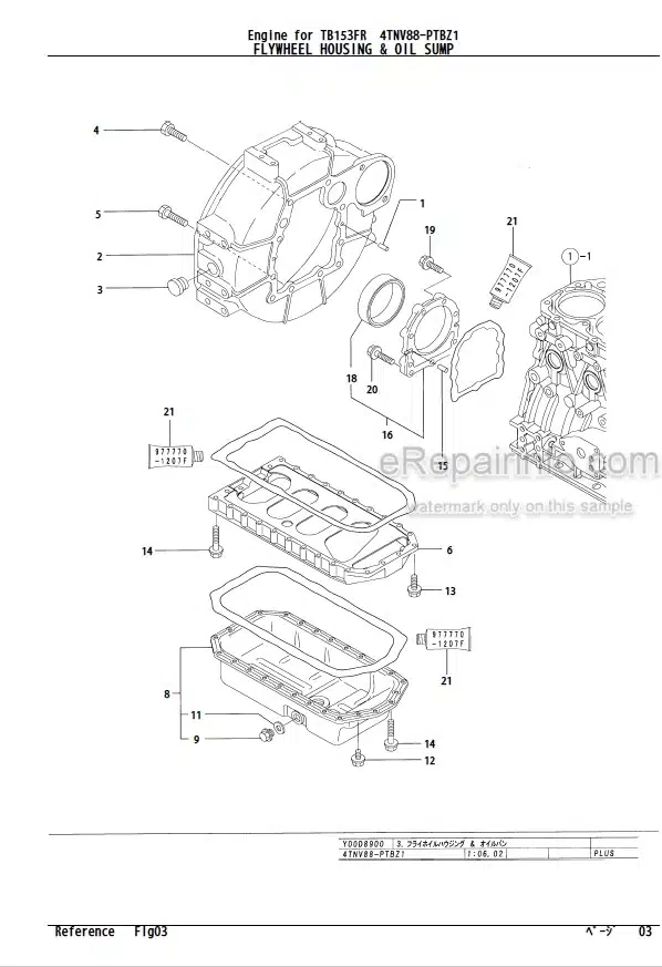 Photo 3 - Yanmar 4TNV88-PTBZ1 Parts Catalog Engine For Takeuchi TB153FR Compact Excavator