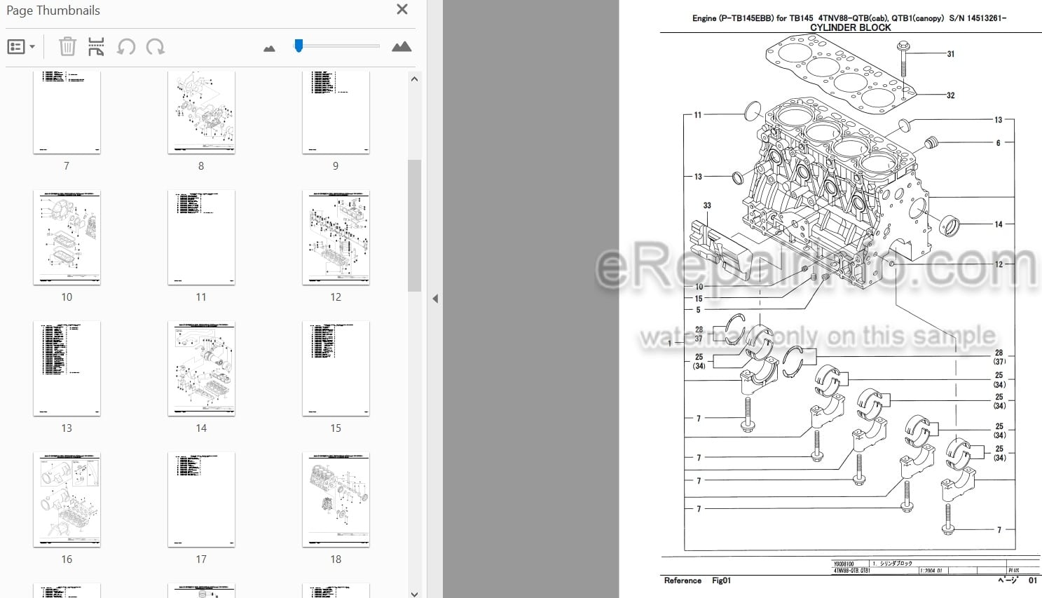 Photo 3 - Yanmar 4TNV88-QTB 4TNV88-QTB1 Parts Catalog Engine For Takeuchi TB145 Compact Excavator