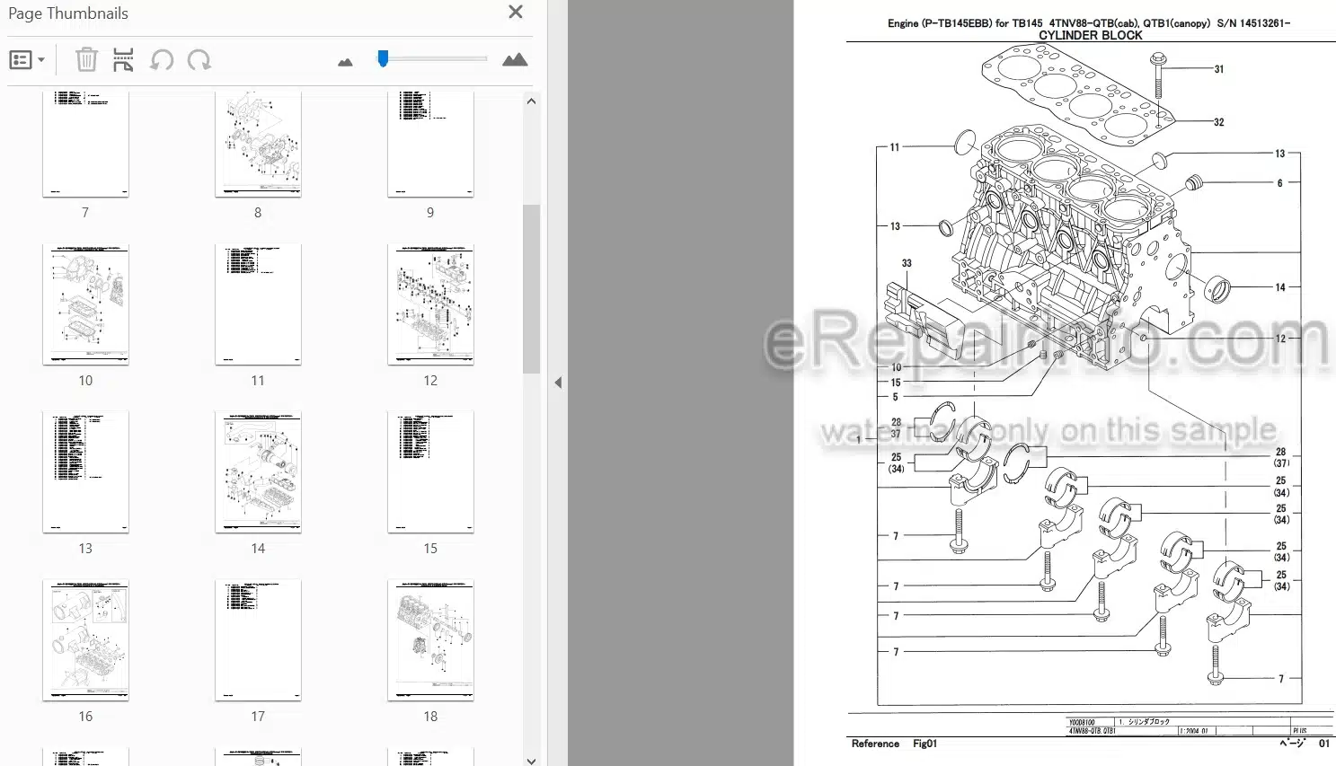 Photo 3 - Yanmar 4TNV88-QTB 4TNV88-QTB1 Parts Catalog Engine For Takeuchi TB145 Compact Excavator