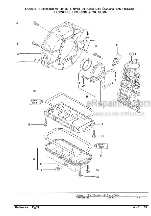 Photo 2 - Yanmar 4TNV88-QTB 4TNV88-QTB1 Parts Catalog Engine For Takeuchi TB145 Compact Excavator