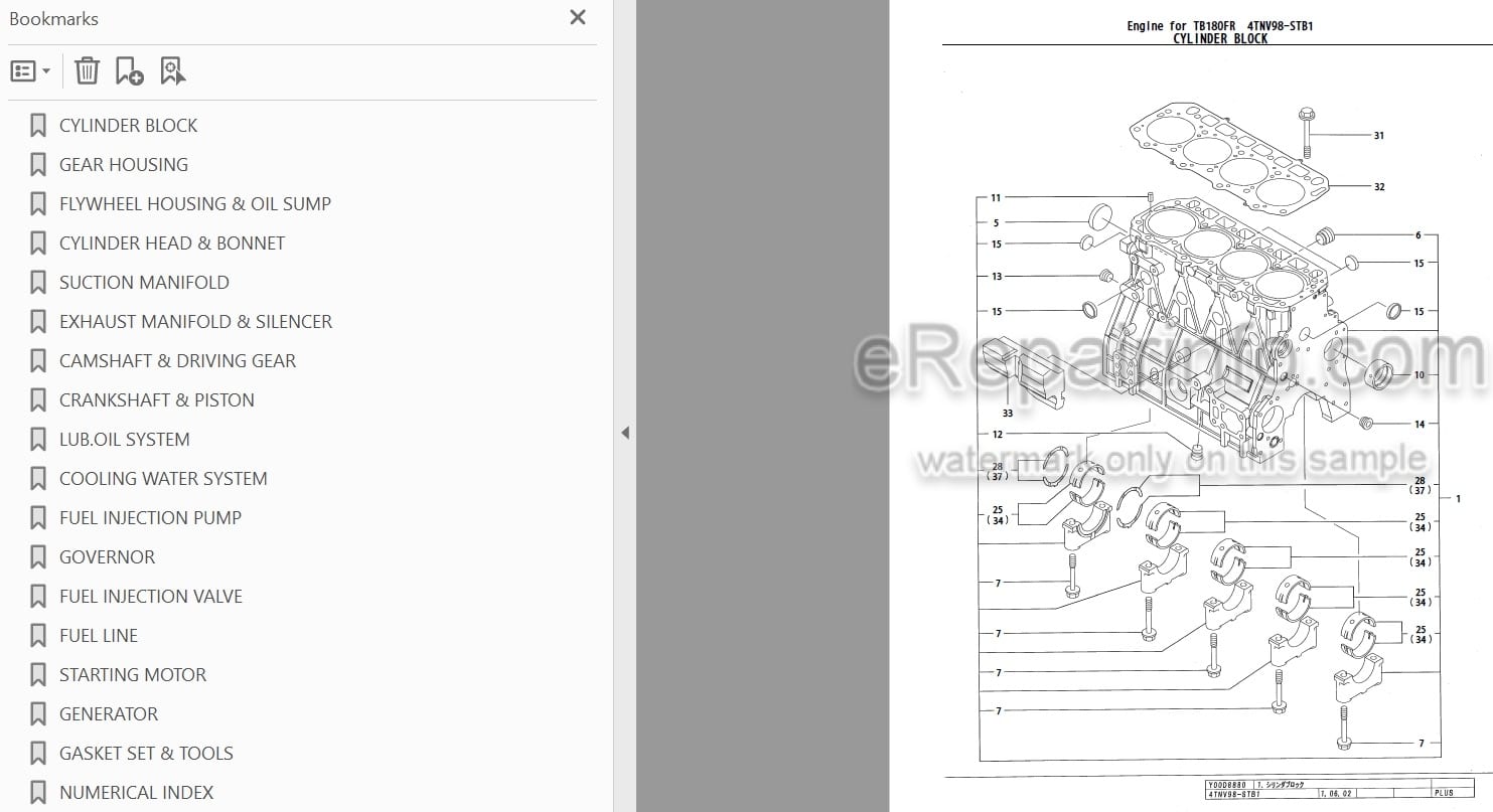 Photo 3 - Yanmar 4TNV98-STB1 Parts Catalog Engine For Takeuchi TB180FR Hydraulic Excavator