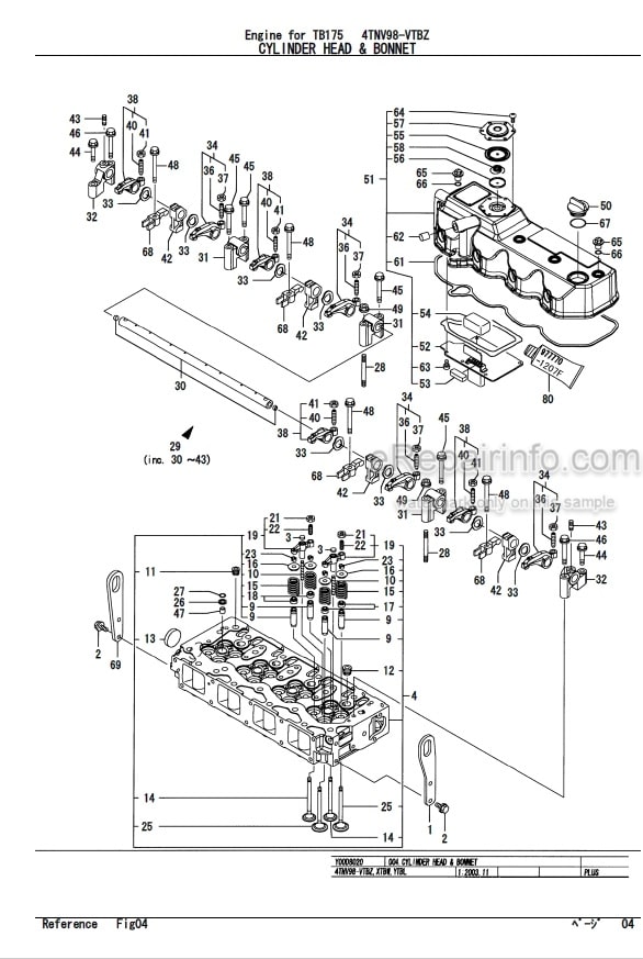Photo 7 - Yanmar 4TNV98-VTBZ Parts Catalog Engine For Takeuchi TB175 Hydraulic Excavator