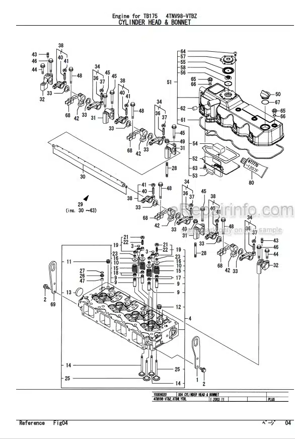 Photo 6 - Yanmar 4TNV98-STB1 Parts Catalog Engine For Takeuchi TB180FR Hydraulic Excavator