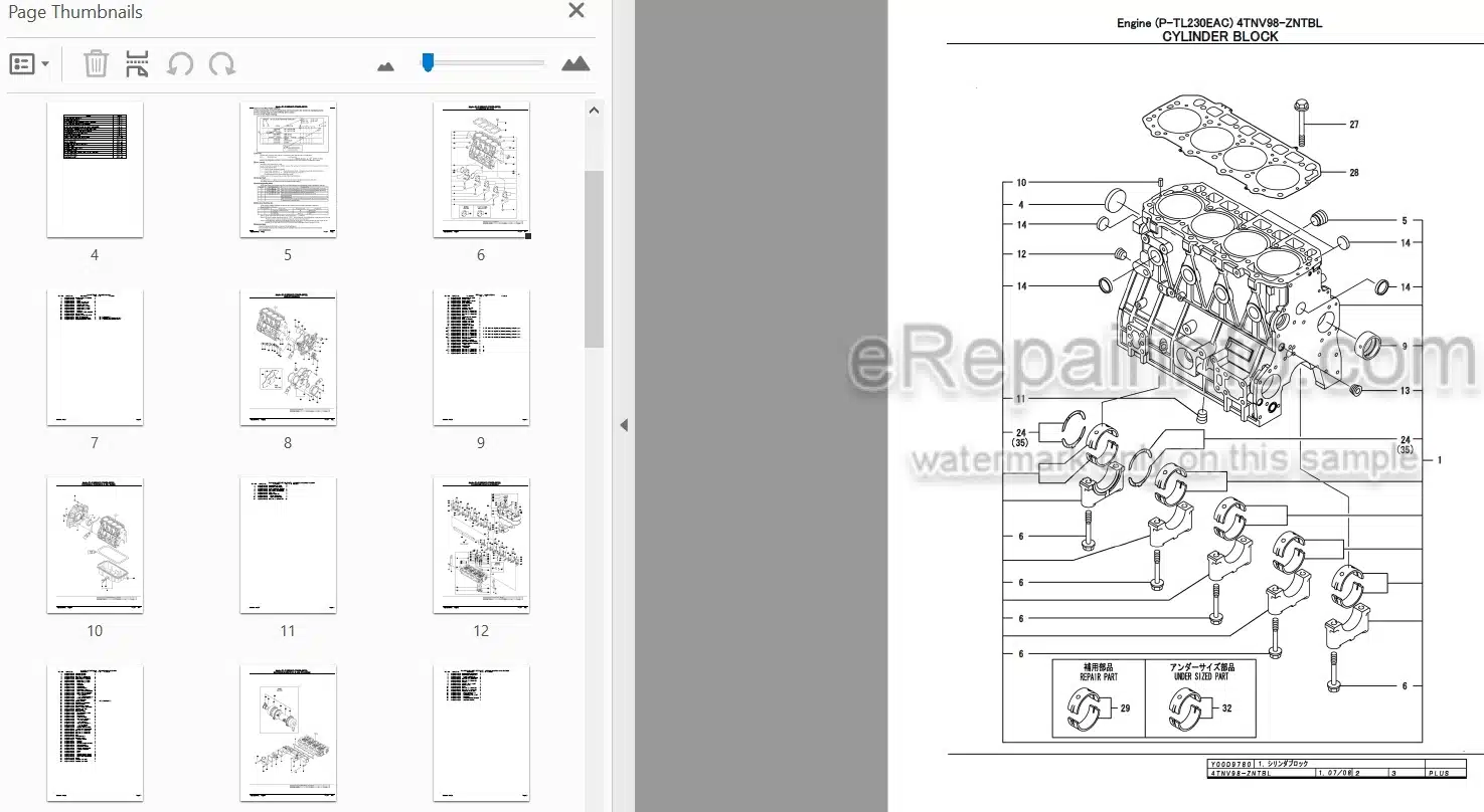 Photo 3 - Yanmar 4TNV98-ZNTBL Parts Catalog Engine