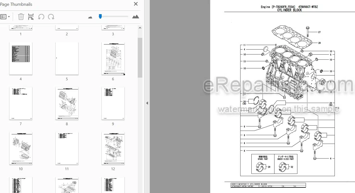 Photo 3 - Yanmar 4TNV98CT-WTBZ Parts Catalog Engine