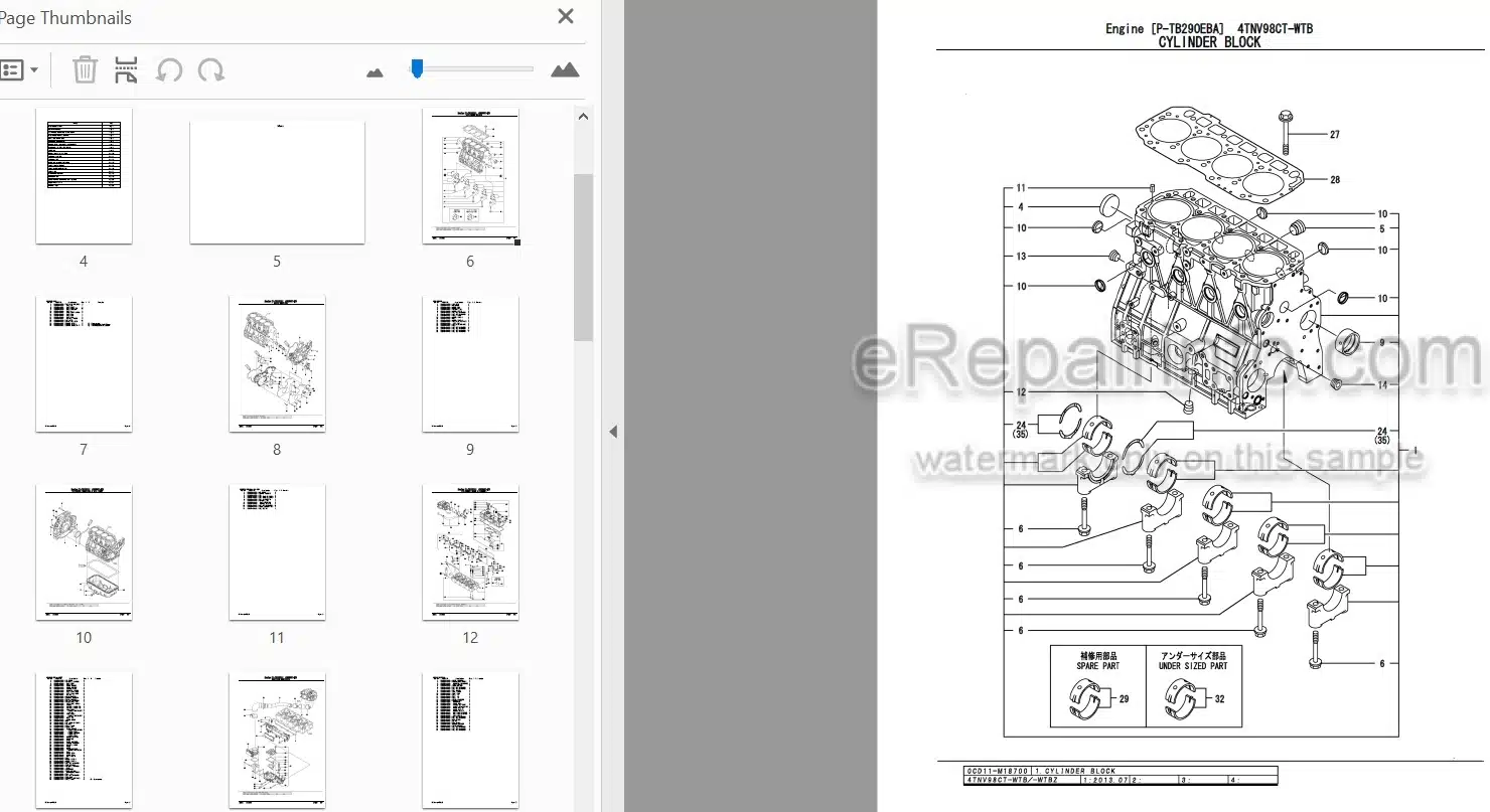 Photo 3 - Yanmar 4TNV98CT-WTB Parts Catalog Engine