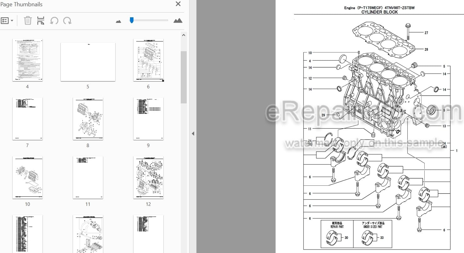 Photo 3 - Yanmar 4TNV98T-ZSTBW Parts Catalog Engine