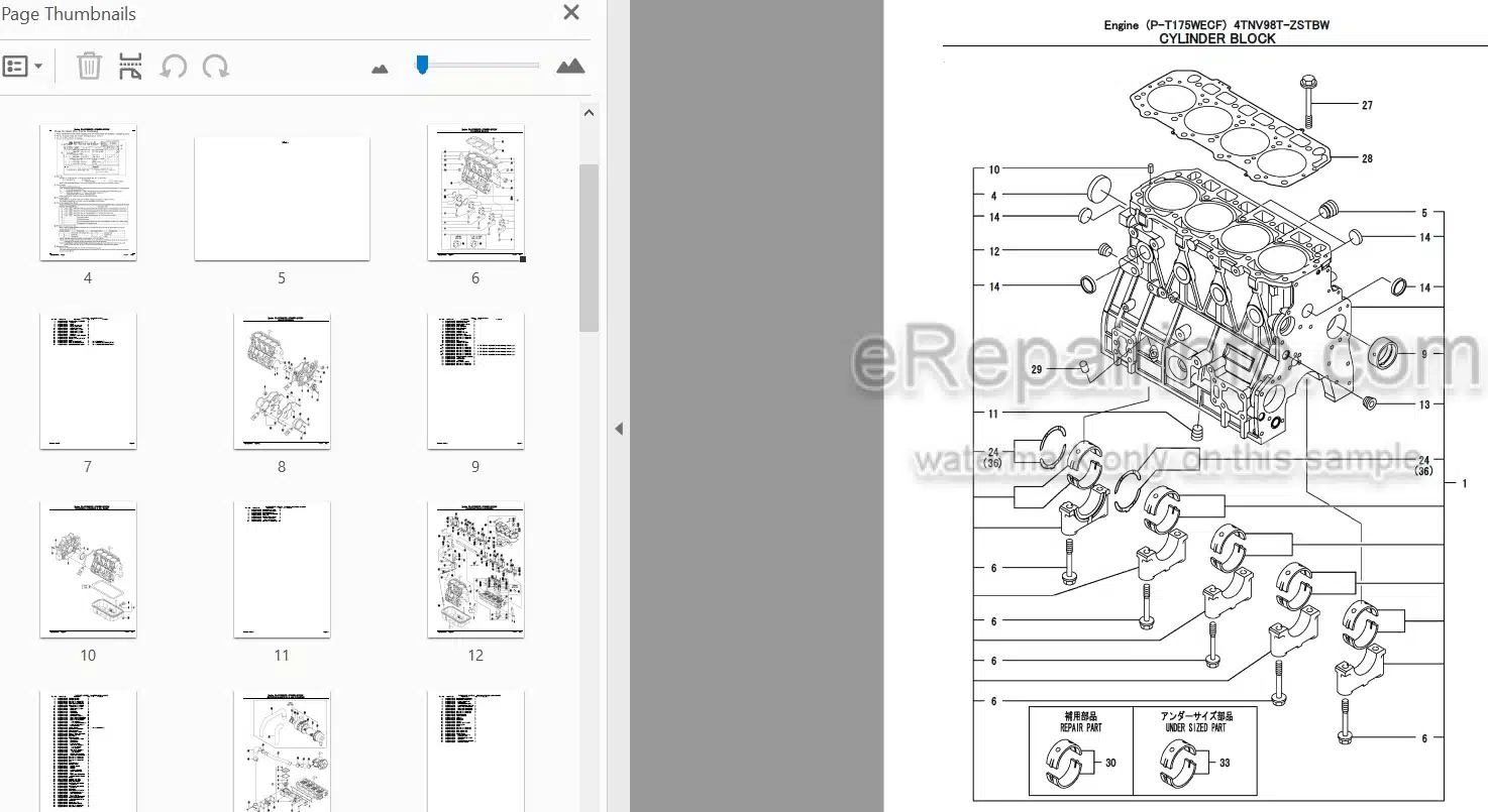 Photo 3 - Yanmar 4TNV98T-ZSTBW Parts Catalog Engine