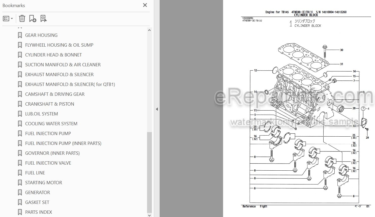 Photo 3 - Yanmar 4TNE88-ETB 4TNE-ETB1 4TNE88-TB 4TNE88-TB1 4TNV88-QTB 4TNV88-QTB1 Parts Catalog Engine For Takeuchi TB145 Compact Excavator