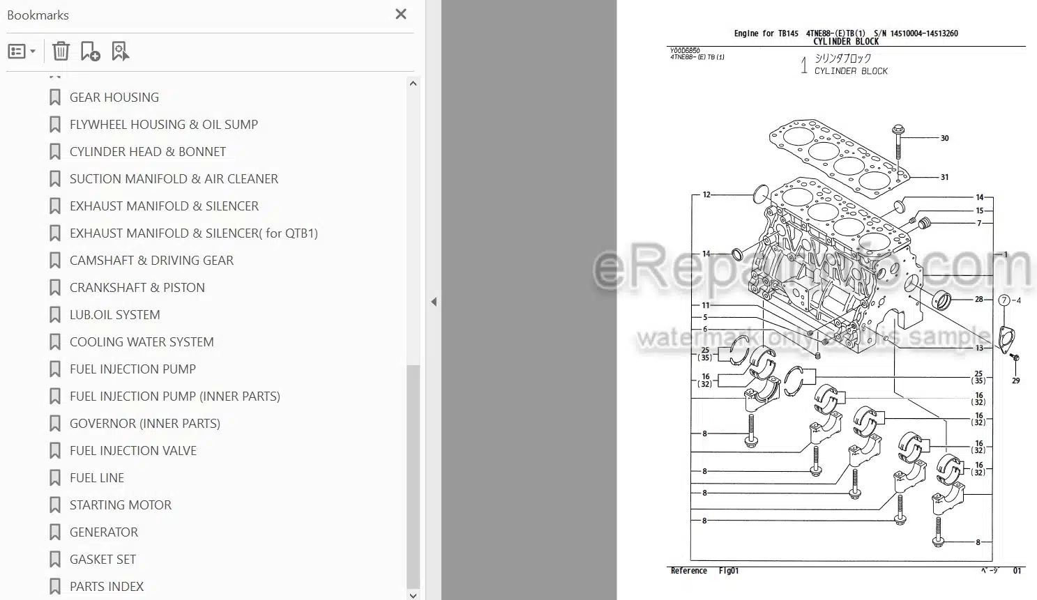 Photo 3 - Yanmar 4TNE88-ETB 4TNE-ETB1 4TNE88-TB 4TNE88-TB1 4TNV88-QTB 4TNV88-QTB1 Parts Catalog Engine For Takeuchi TB145 Compact Excavator