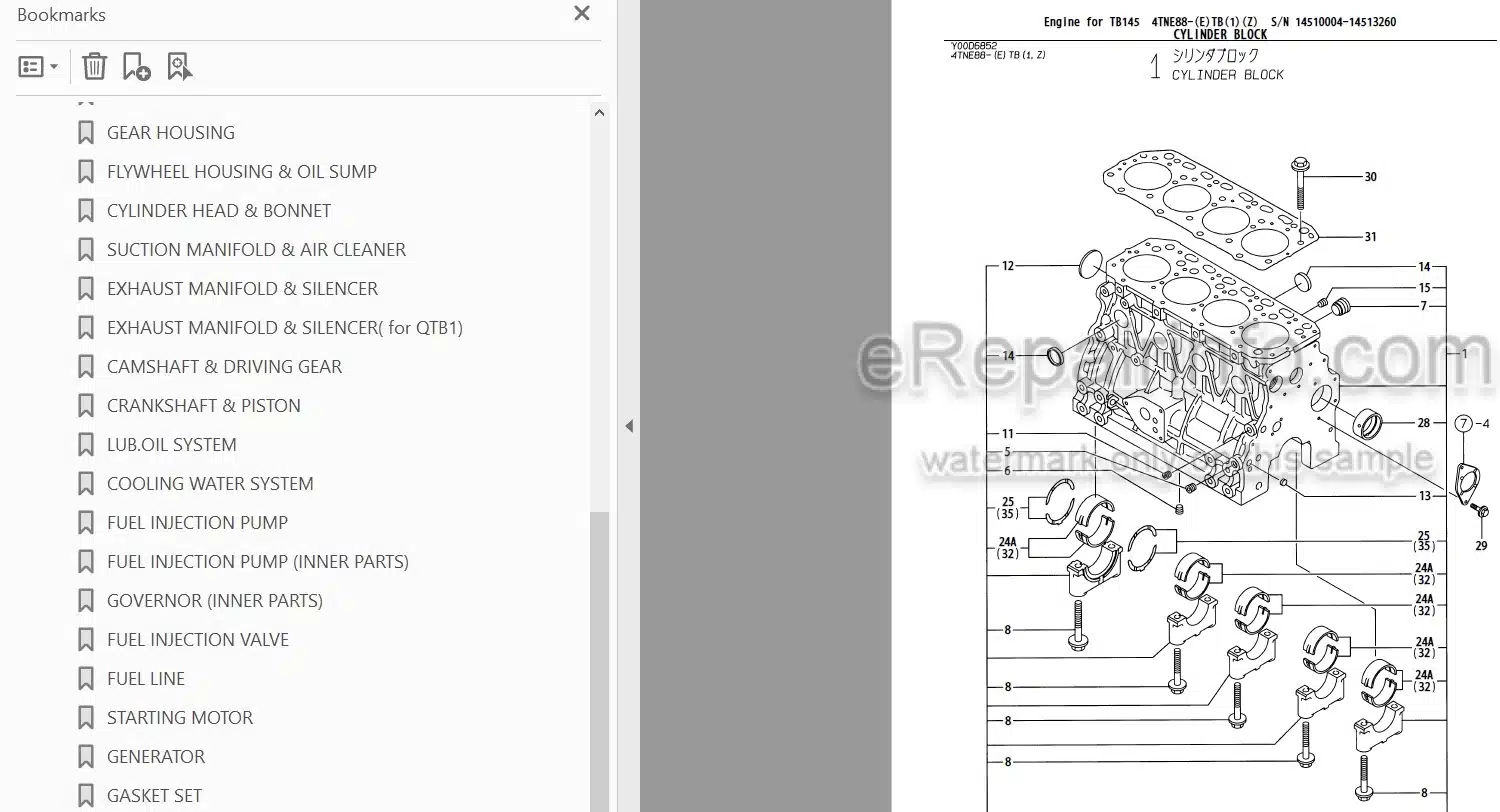 Photo 4 - Yanmar 4TNE88-ETB 4TNE88-TB1 4TNE88-TBZ 4TNV88-QTB 4TNV88-QTB1 Parts Catalog Engine For Takeuchi TB145 Compact Excavator