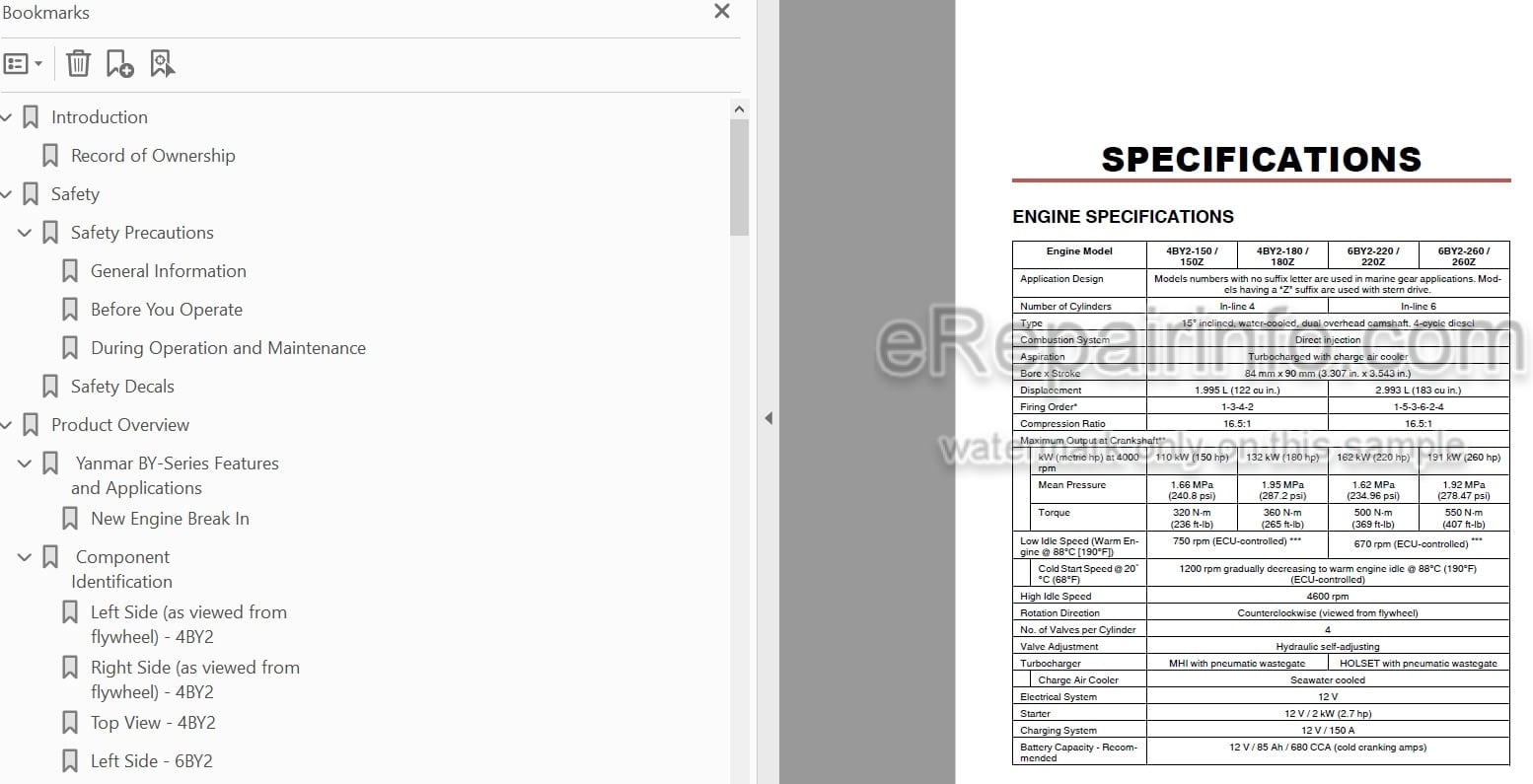 Photo 4 - Yanmar 4BY2-150 4BY2-150Z 4BY2-180 4BY2-180Z 6BY2-220 6BY2-260 6BY2-260Z Operation Manual Marine Diesel Engine