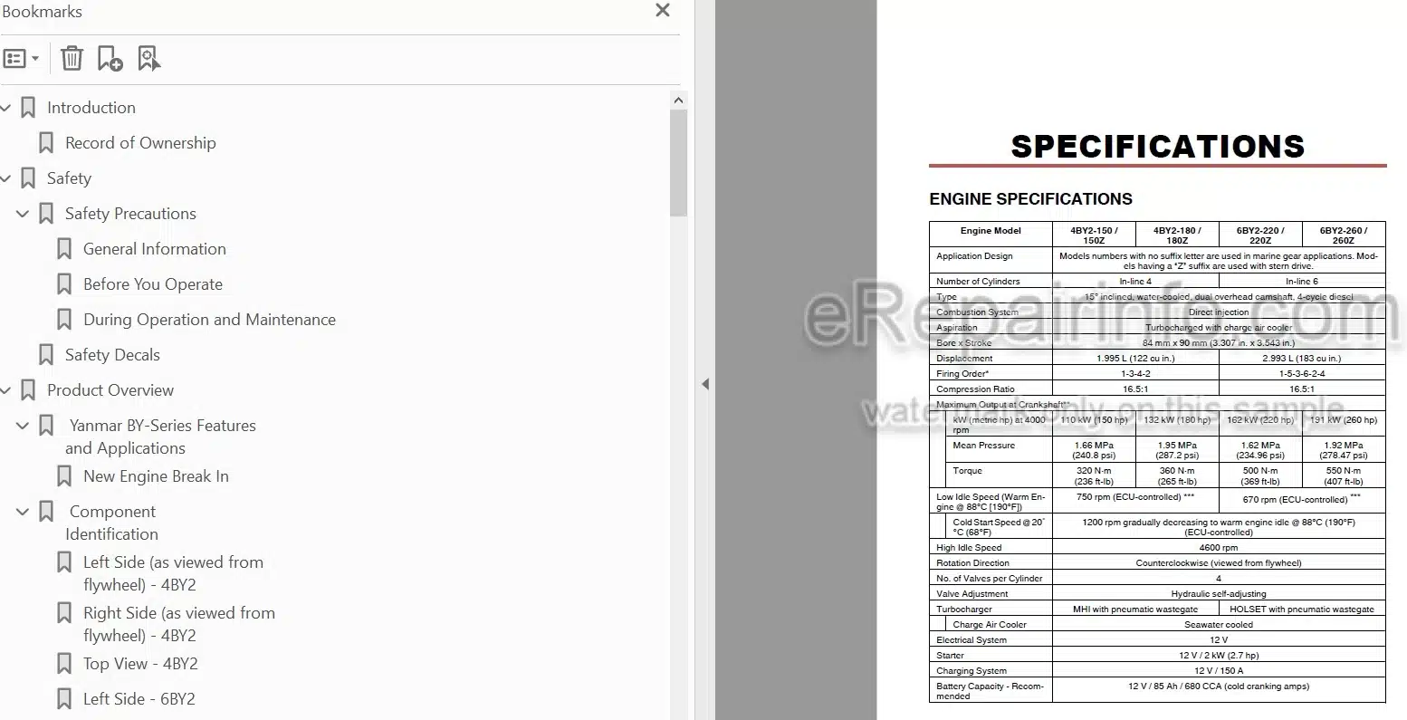 Photo 4 - Yanmar 4BY2-150 4BY2-150Z 4BY2-180 4BY2-180Z 6BY2-220 6BY2-260 6BY2-260Z Operation Manual Marine Diesel Engine