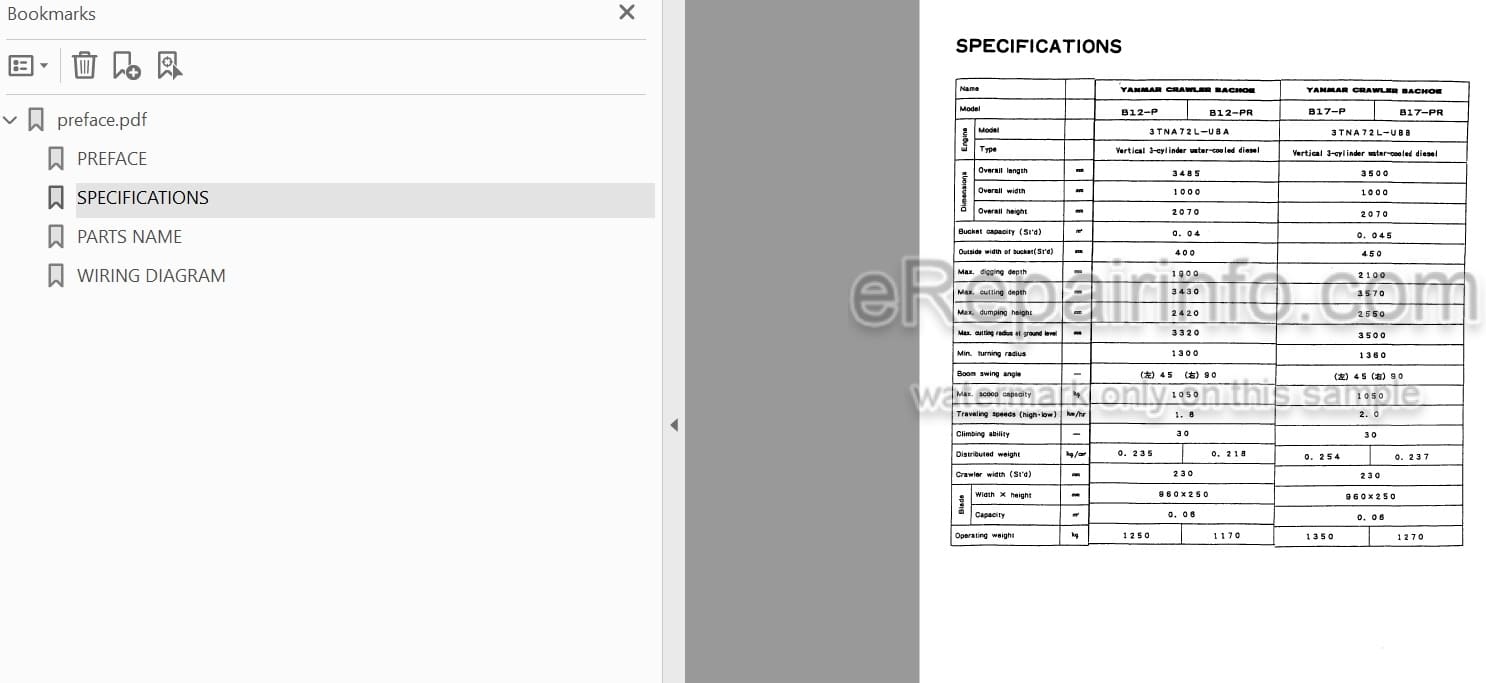 Photo 4 - Yanmar B12 B17 Parts Catalog Excavator