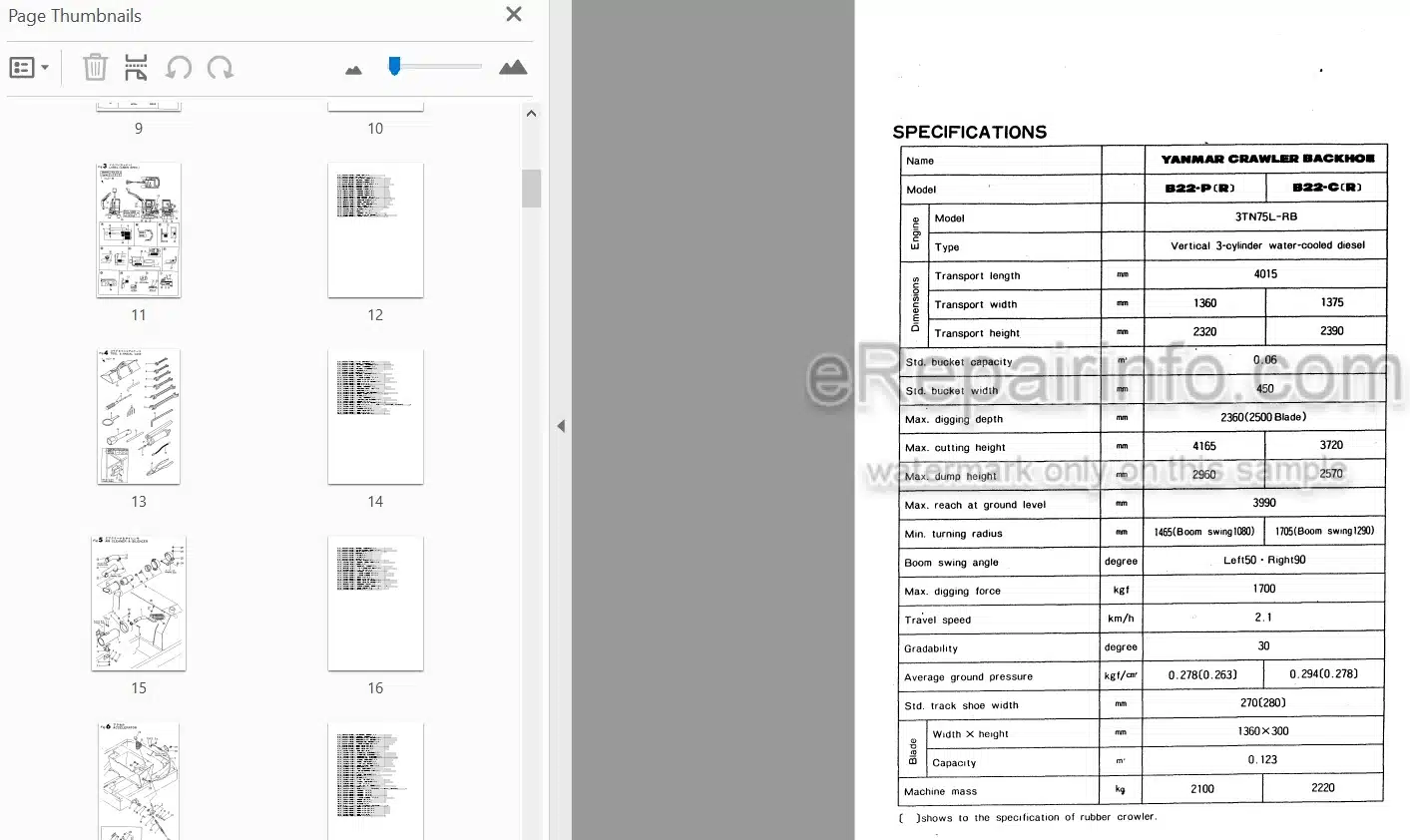Photo 4 - Yanmar B22 Parts Catalog Excavator