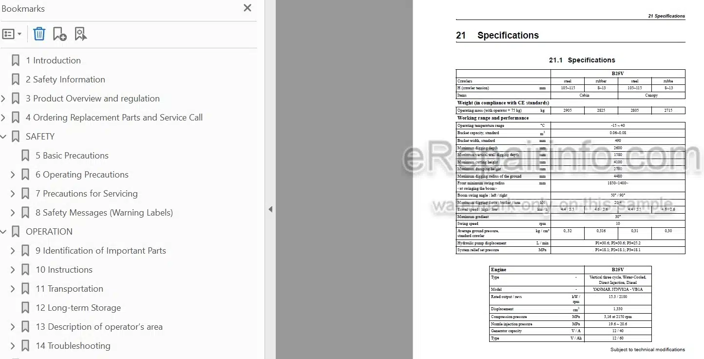 Photo 4 - Yanmar B25V Operation And Maintenance Manual Mini Excavator
