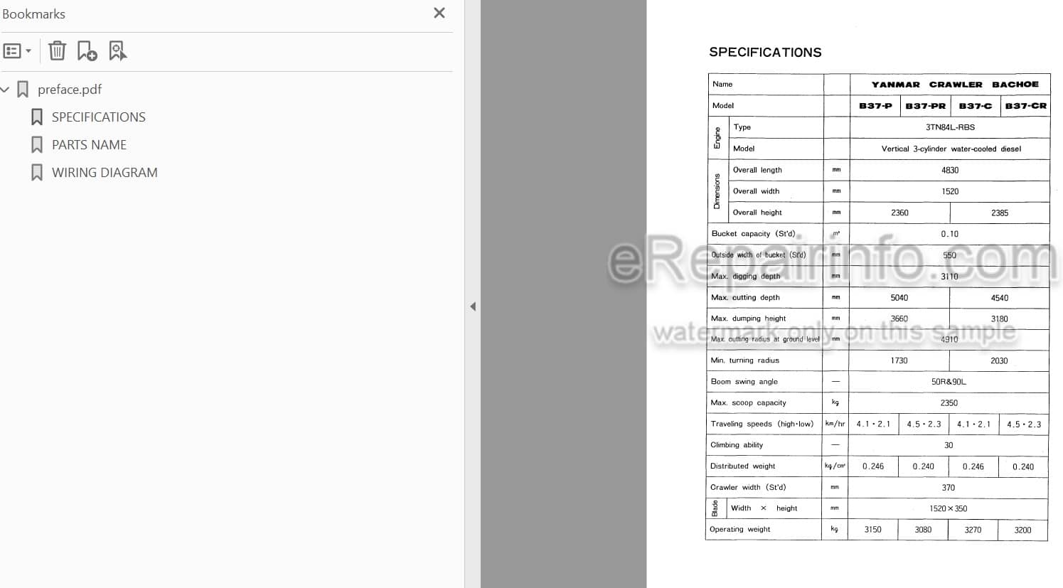 Photo 4 - Yanmar B37-P B37-PR B37-C B37-CR Parts Catalog Excavator