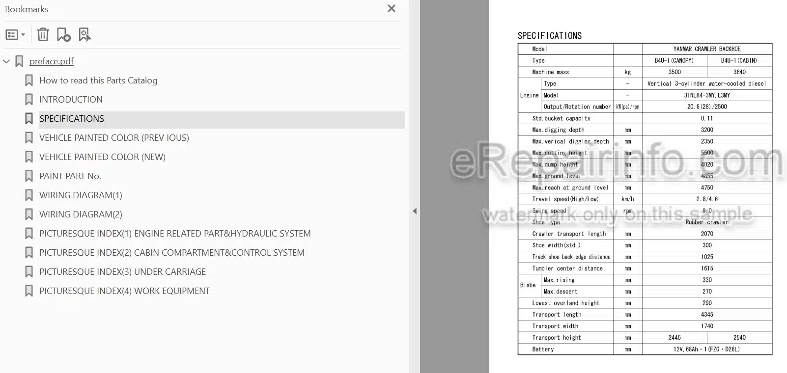 Photo 4 - Yanmar B4U-1 Parts Catalog Excavator