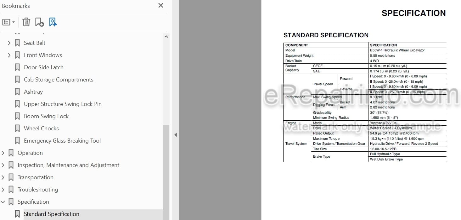 Photo 4 - Yanmar B55W-1 Operation And Maintenance Manual Wheel Excavator