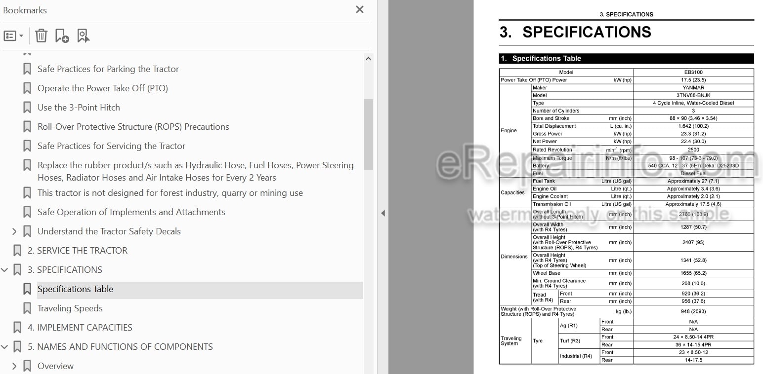 Photo 4 - Yanmar EB3100 Operators Manual Diesel Tractor