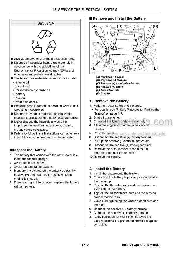 Photo 3 - Yanmar EB3100 Operators Manual Diesel Tractor