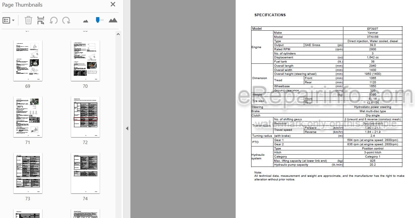Photo 5 - Yanmar EF393T Operators Manual Diesel Tractor