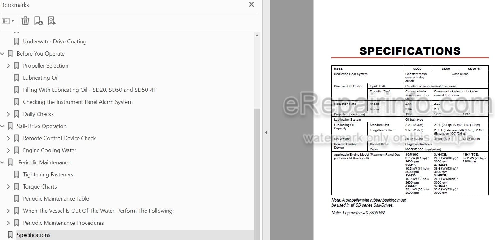 Photo 5 - Yanmar SD20 SD50 SD50-4T Operation Manual Marine Sail Drive