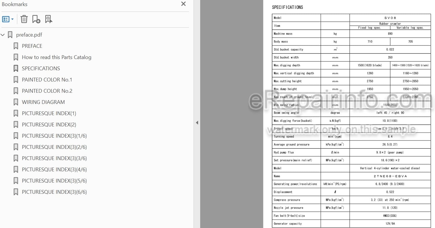 Photo 4 - Yanmar SV08 Parts Catalog Excavator