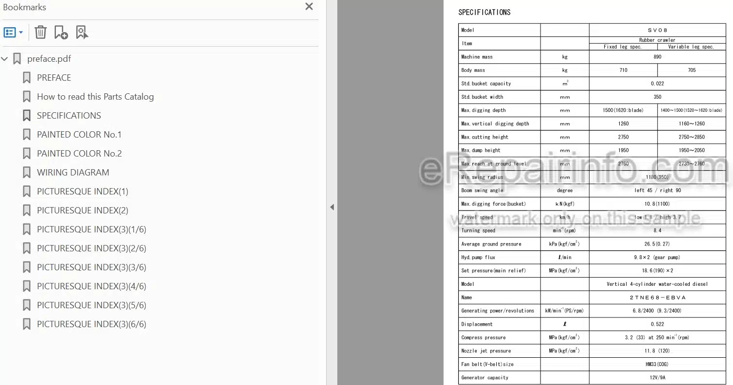 Photo 4 - Yanmar SV08 Parts Catalog Excavator