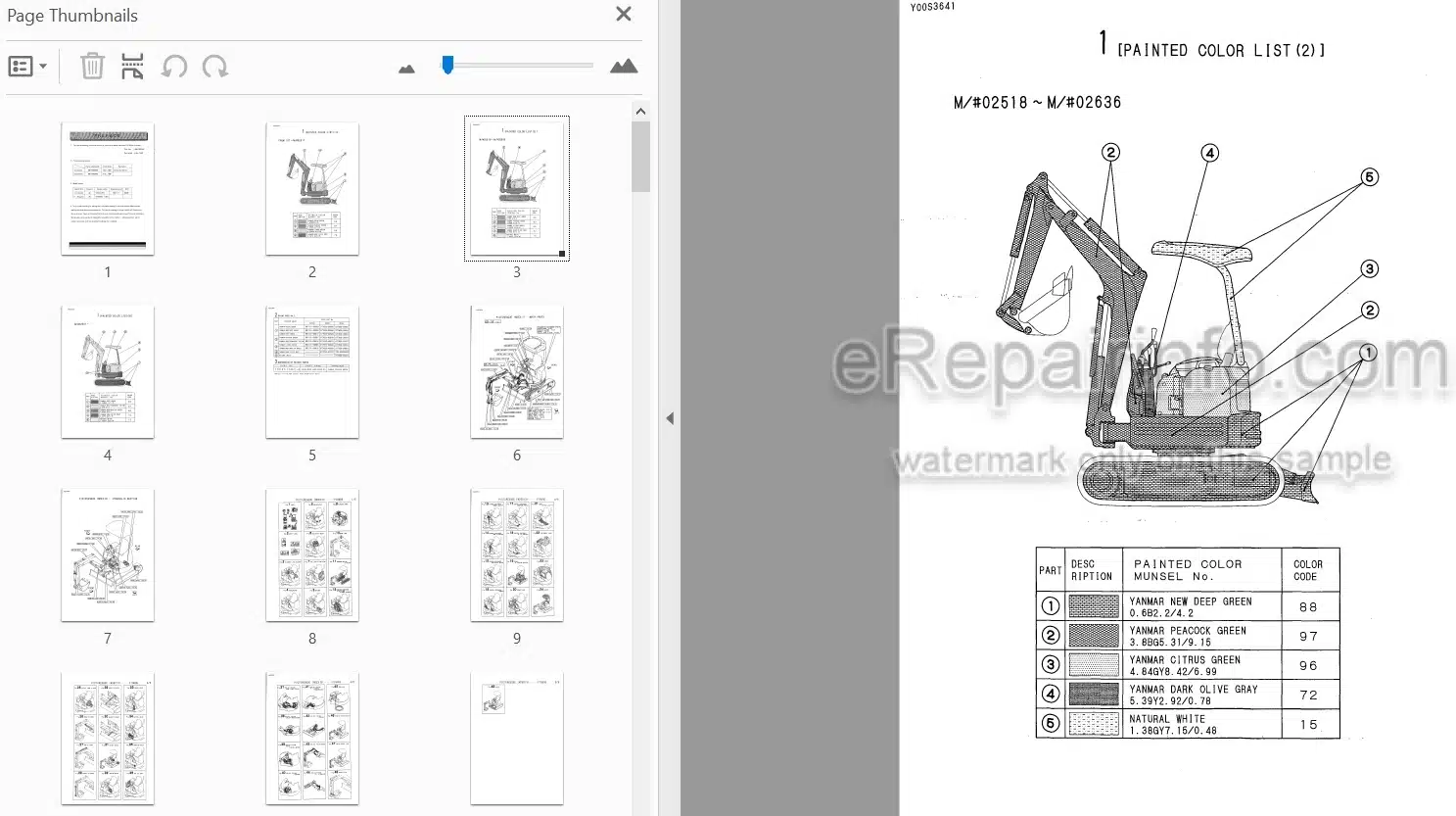 Photo 4 - Yanmar VIO15 Parts Catalog Excavator