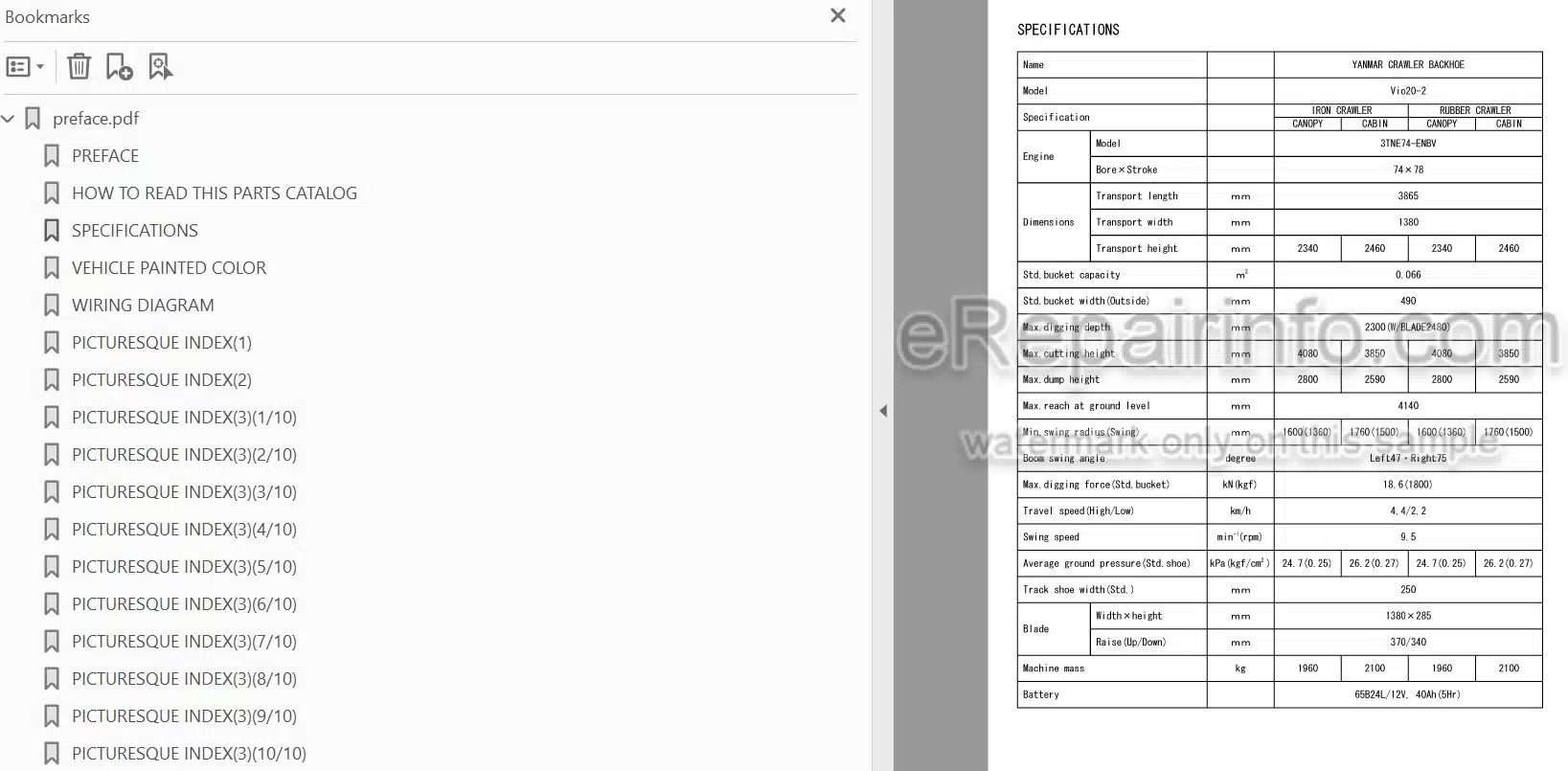 Photo 4 - Yanmar VIO20-2 Parts Catalog Excavator