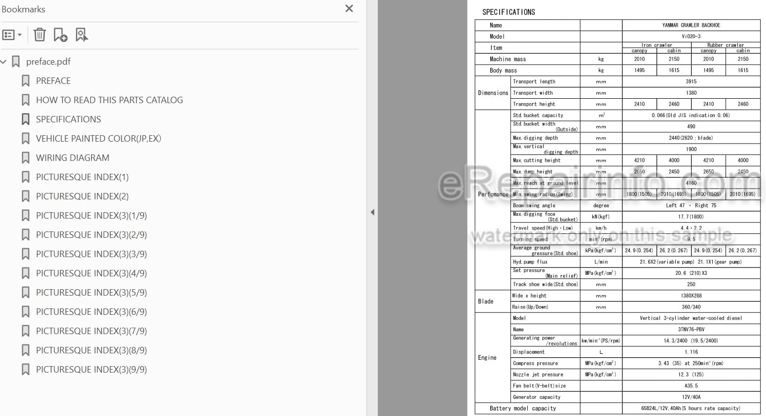 Photo 4 - Yanmar VIO20-3 Parts Catalog Excavator w