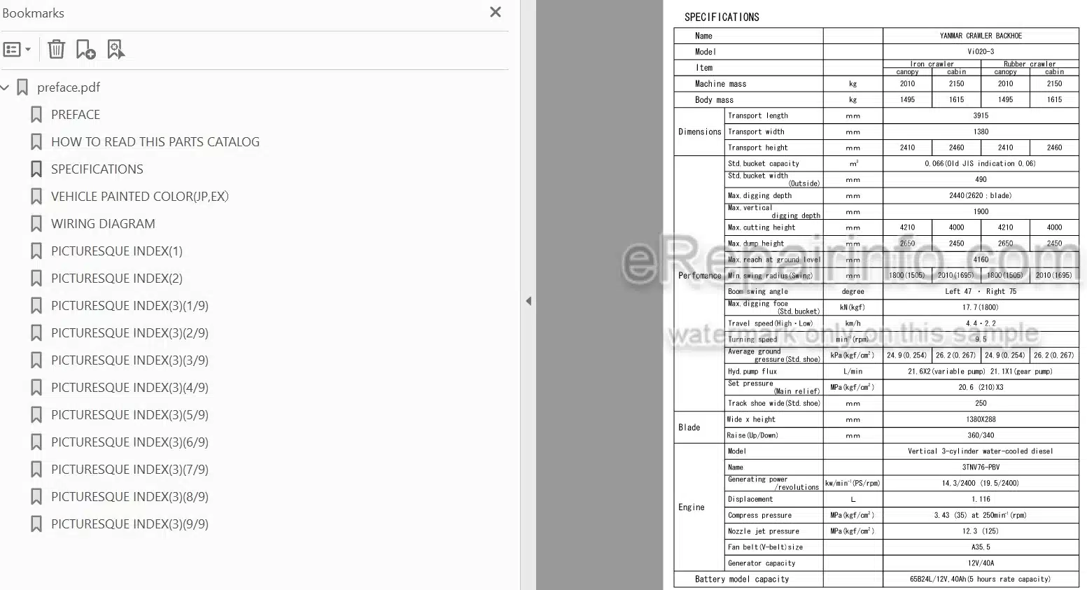 Photo 4 - Yanmar VIO20-3 Parts Catalog Excavator w