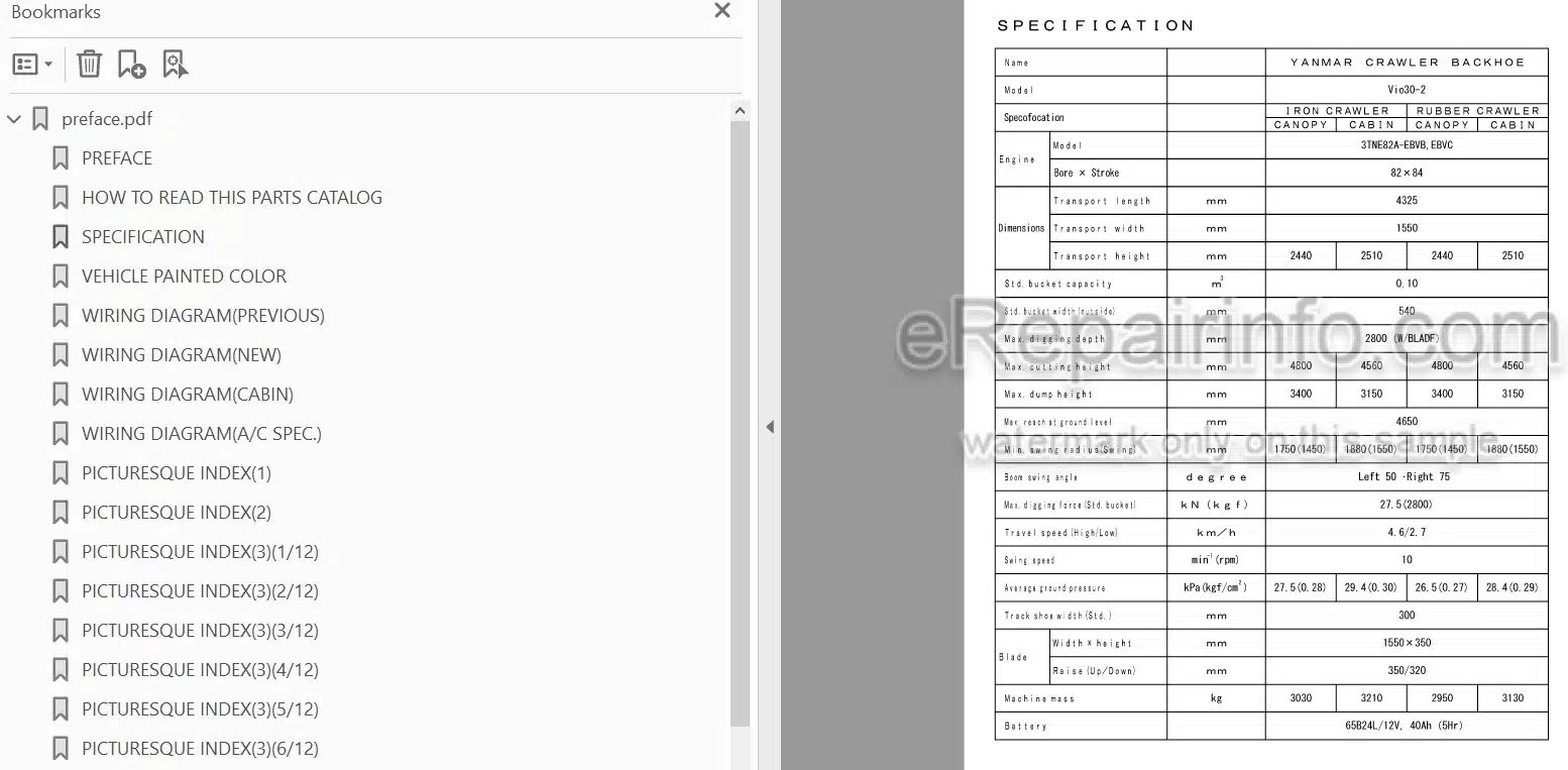 Photo 4 - Yanmar VIO30-2 Parts Catalog Excavator