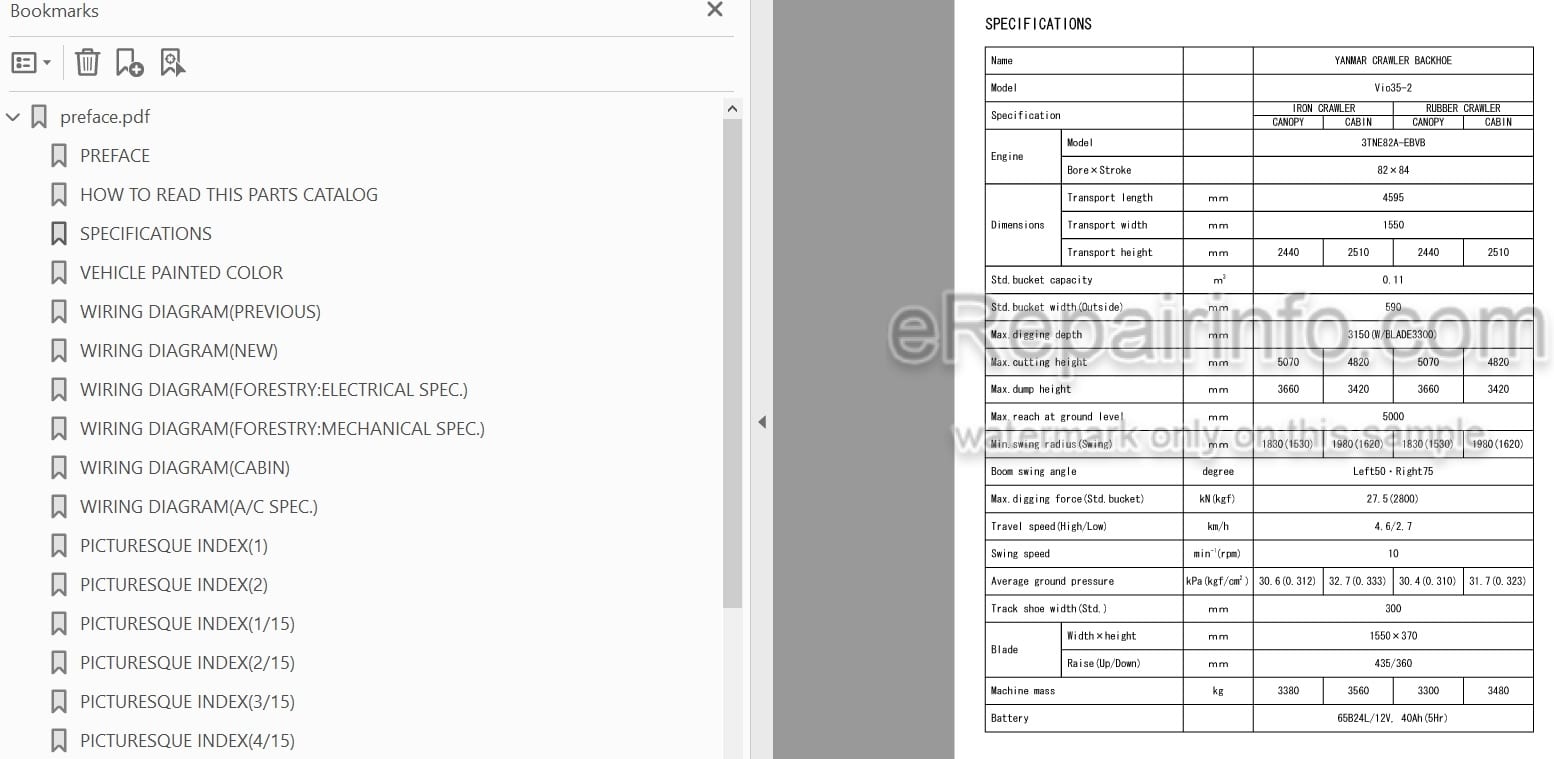 Photo 4 - Yanmar VIO35-2 Parts Catalog Excavator