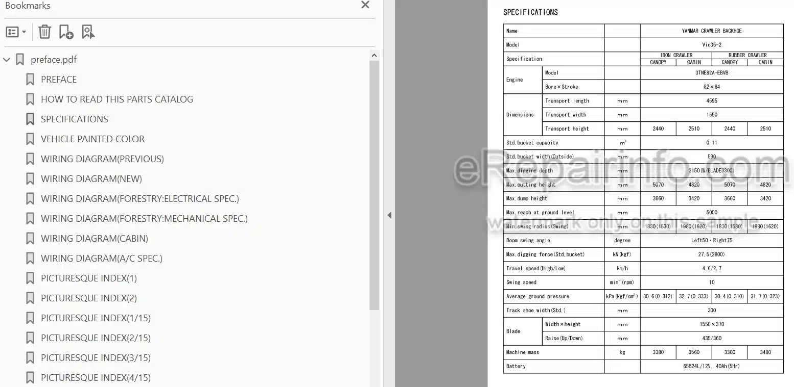 Photo 4 - Yanmar VIO35-2 Parts Catalog Excavator