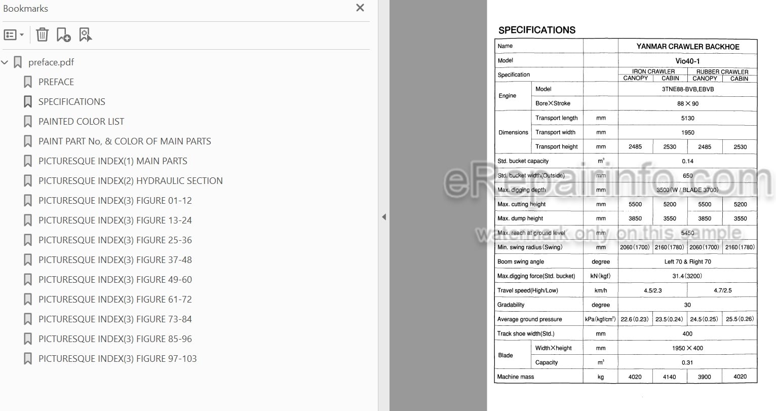 Photo 4 - Yanmar VIO40-1 Parts Catalog Excavator