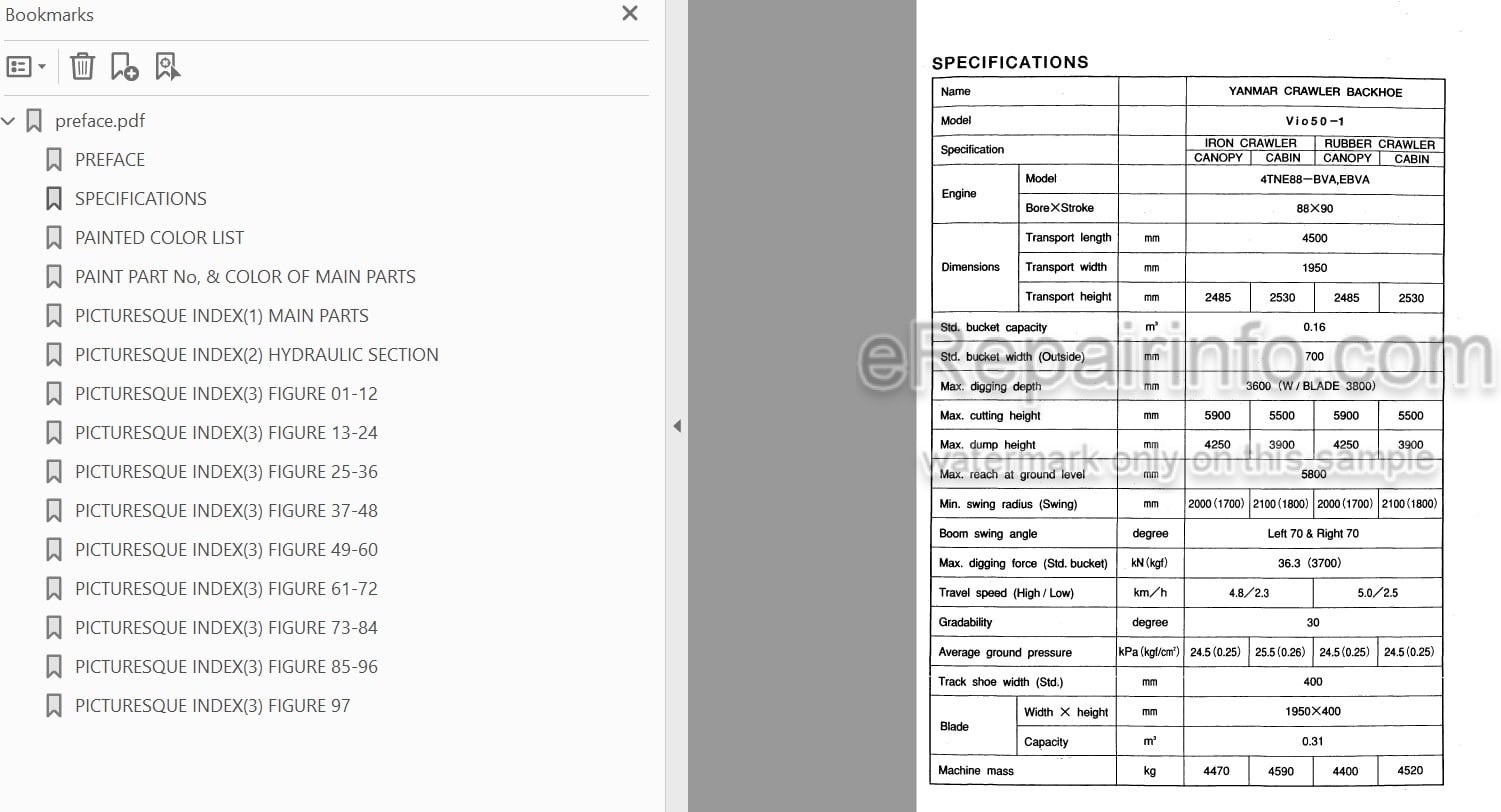 Photo 4 - Yanmar VIO50-1 Parts Catalog Excavator