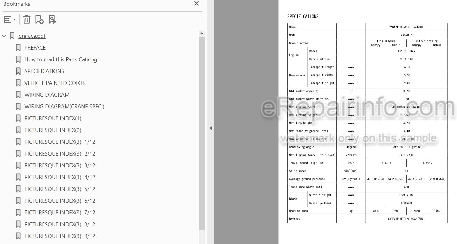 Photo 4 - Yanmar VIO70-2 Parts Catalog Excavator