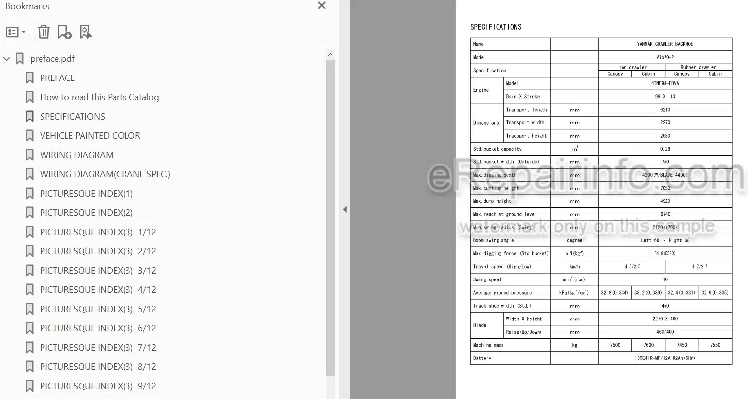 Photo 4 - Yanmar VIO70-2 Parts Catalog Excavator