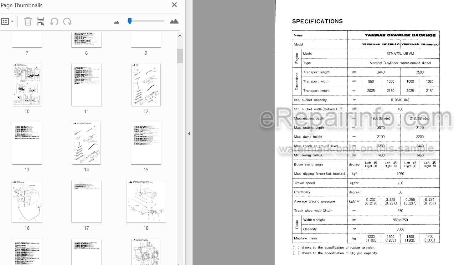 Photo 4 - Yanmar YB121U YB151U YB121U-2 YB151U-2 Parts Catalog Excavator