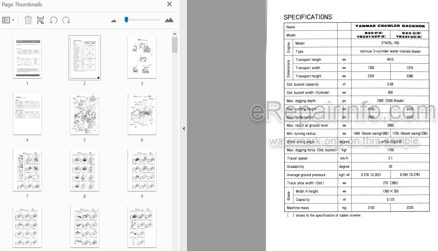 Photo 4 - Yanmar YB221U YB221UZ B22 B22-1 Parts Catalog Excavator