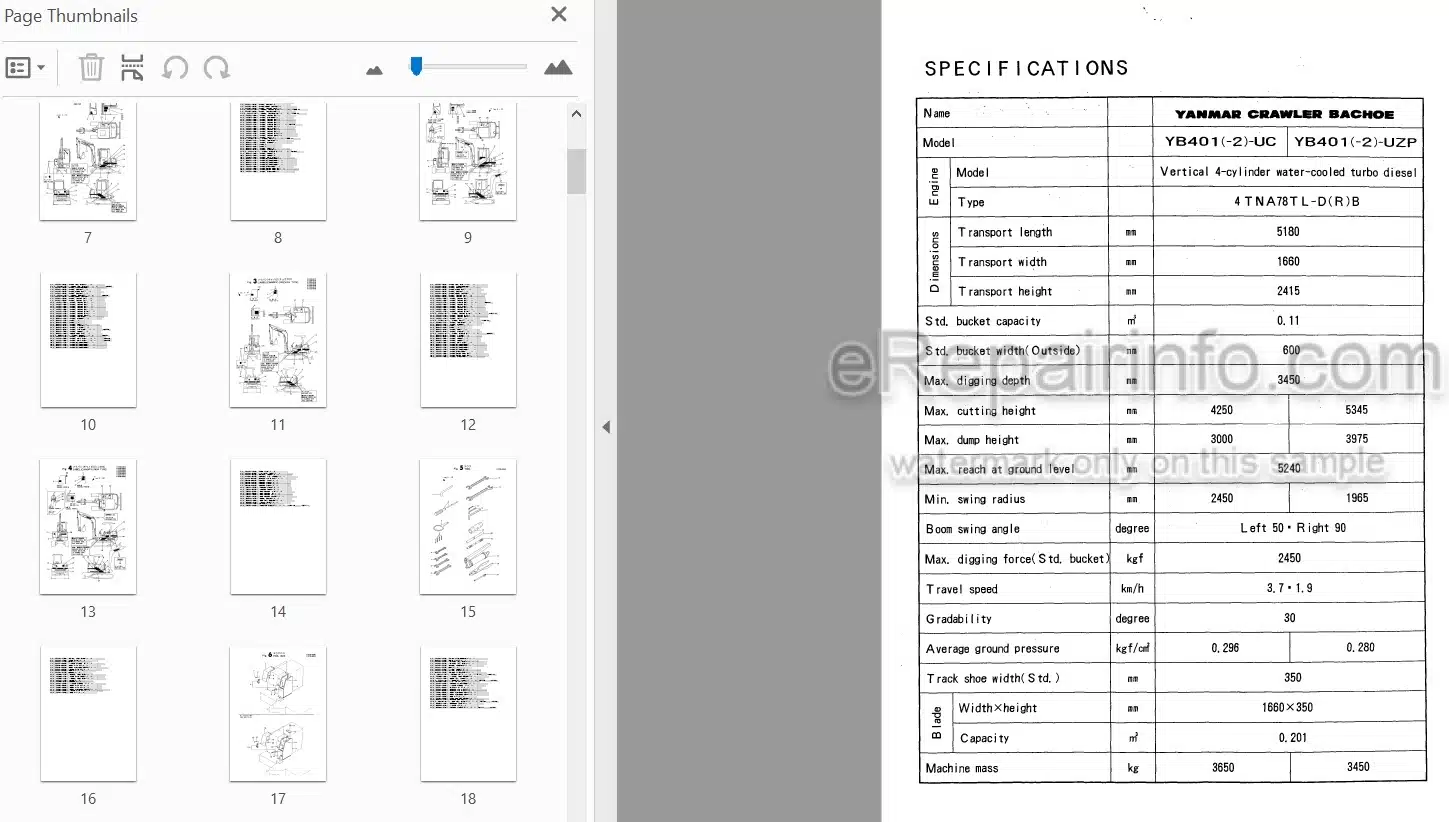Photo 4 - Yanmar YB401 YB401-2 Parts Catalog Excavator