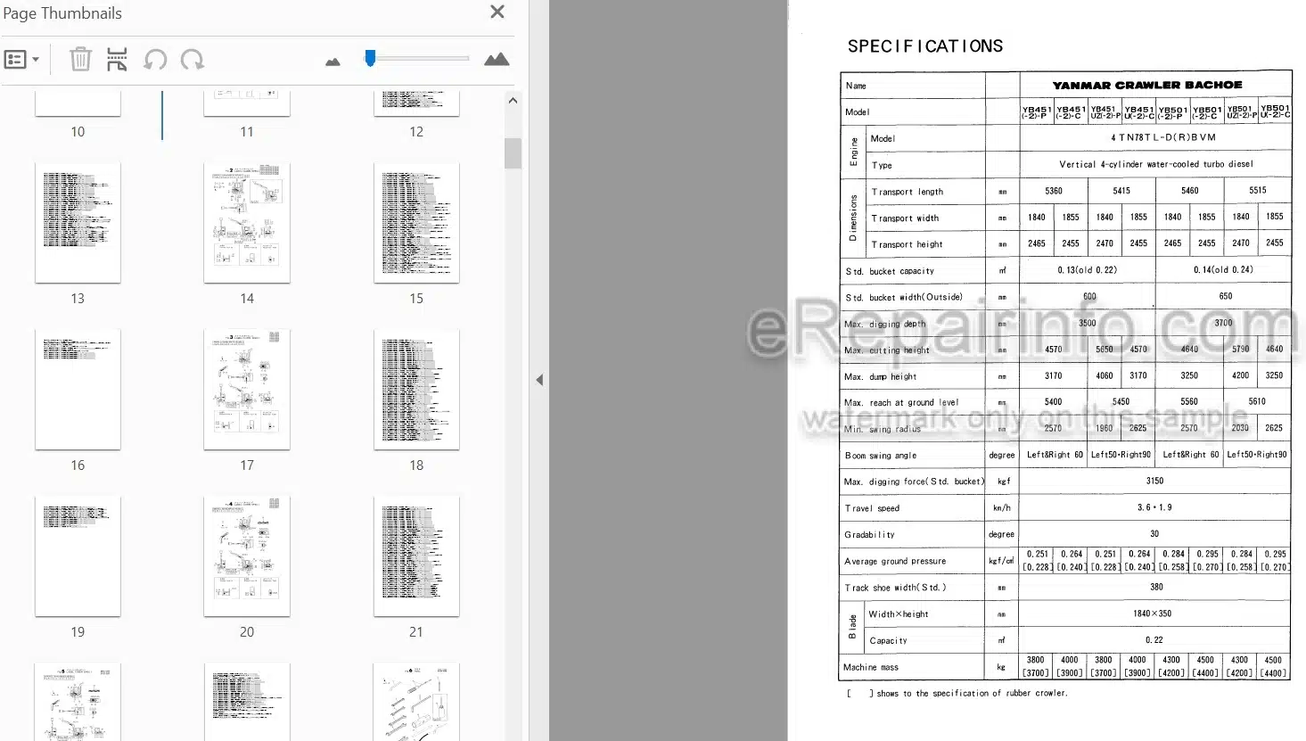 Photo 4 - Yanmar YB451 YB501 YB451-2 YB501-2 Parts Catalog Excavator